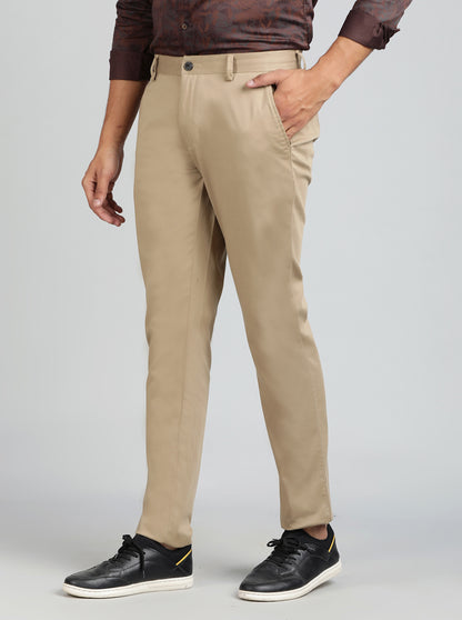 Khaki Solid Uno Fit Casual Trouser | JadeBlue
