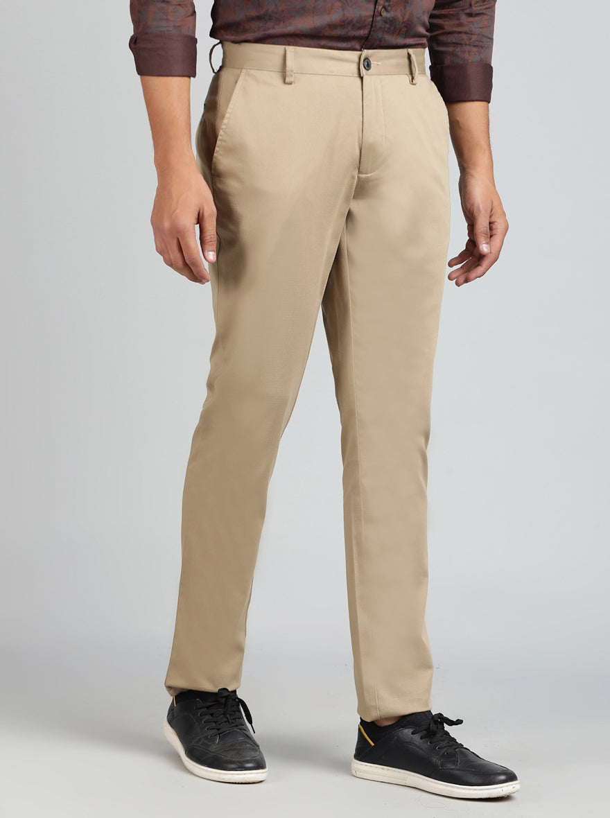 Khaki Solid Uno Fit Casual Trouser | JadeBlue