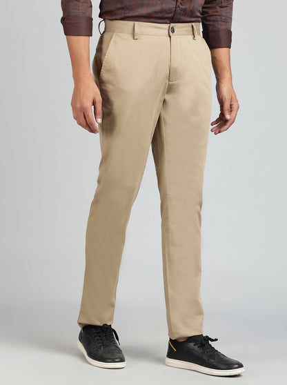 Khaki Solid Uno Fit Casual Trouser | JadeBlue
