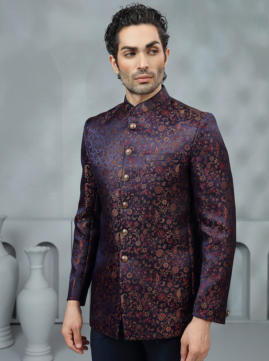 Purple Self Design Jodhpuri Suit | JadeBlue