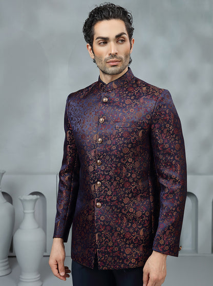 Purple Self Design Jodhpuri Suit | JadeBlue