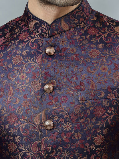 Purple Self Design Jodhpuri Suit | JadeBlue