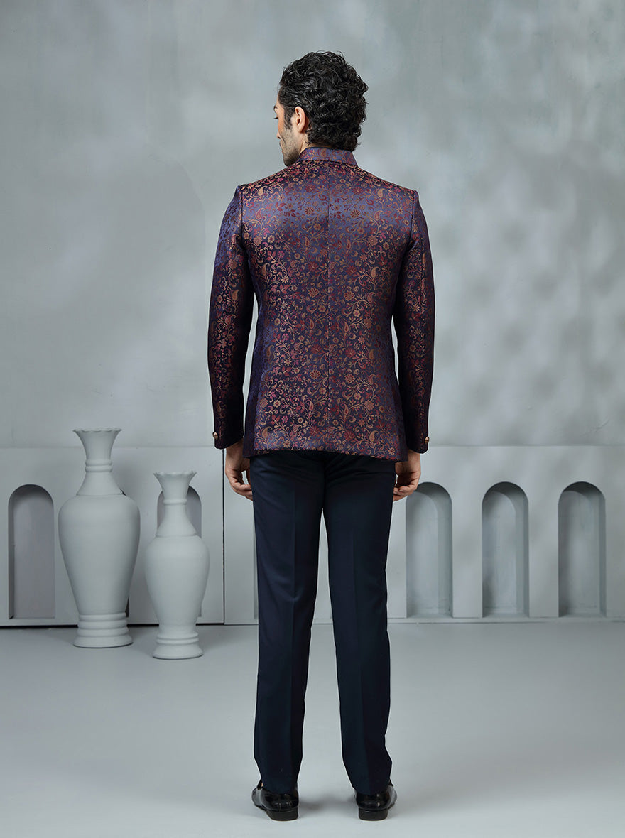 Purple Self Design Jodhpuri Suit | JadeBlue