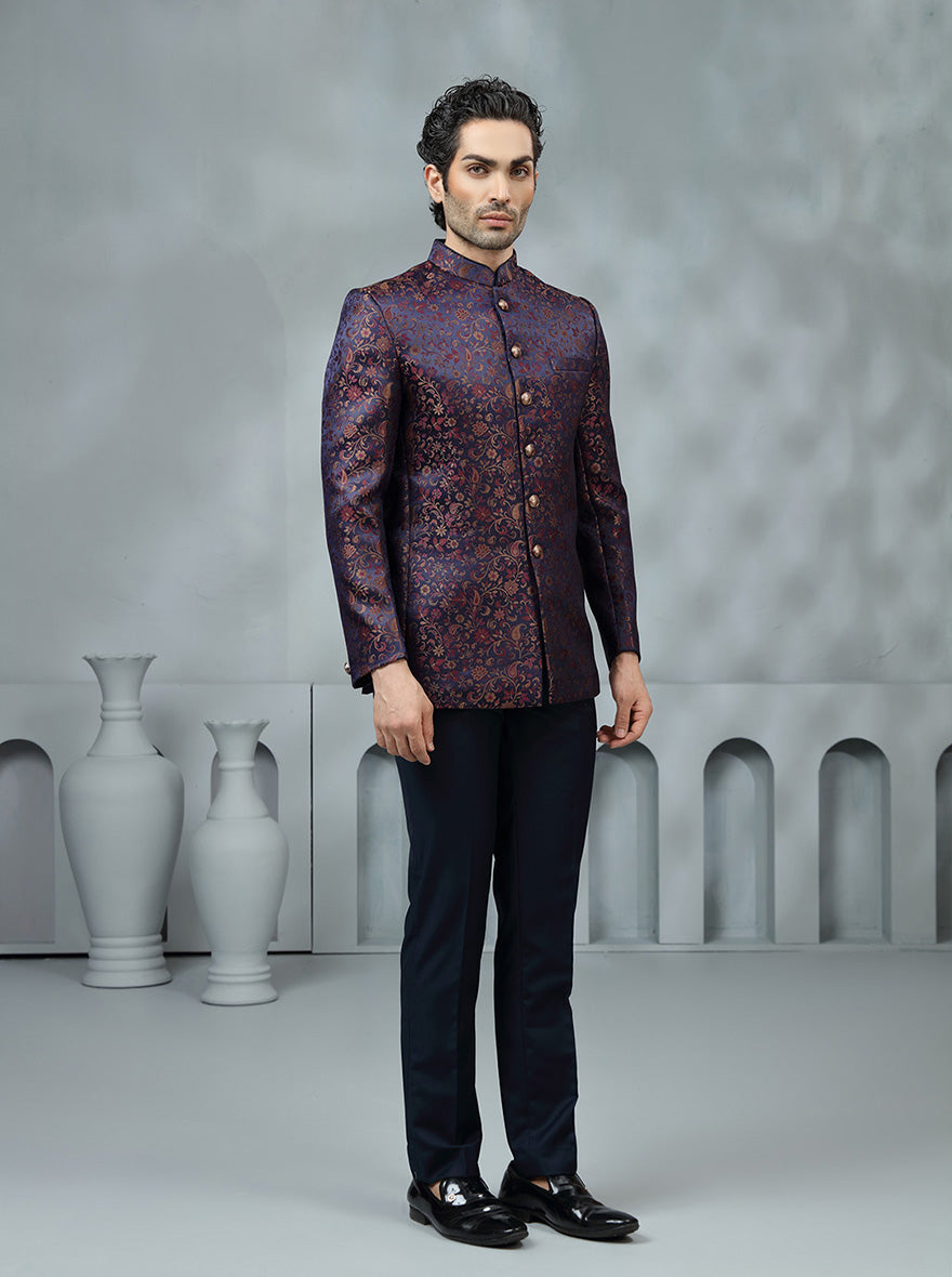 Purple Self Design Jodhpuri Suit | JadeBlue