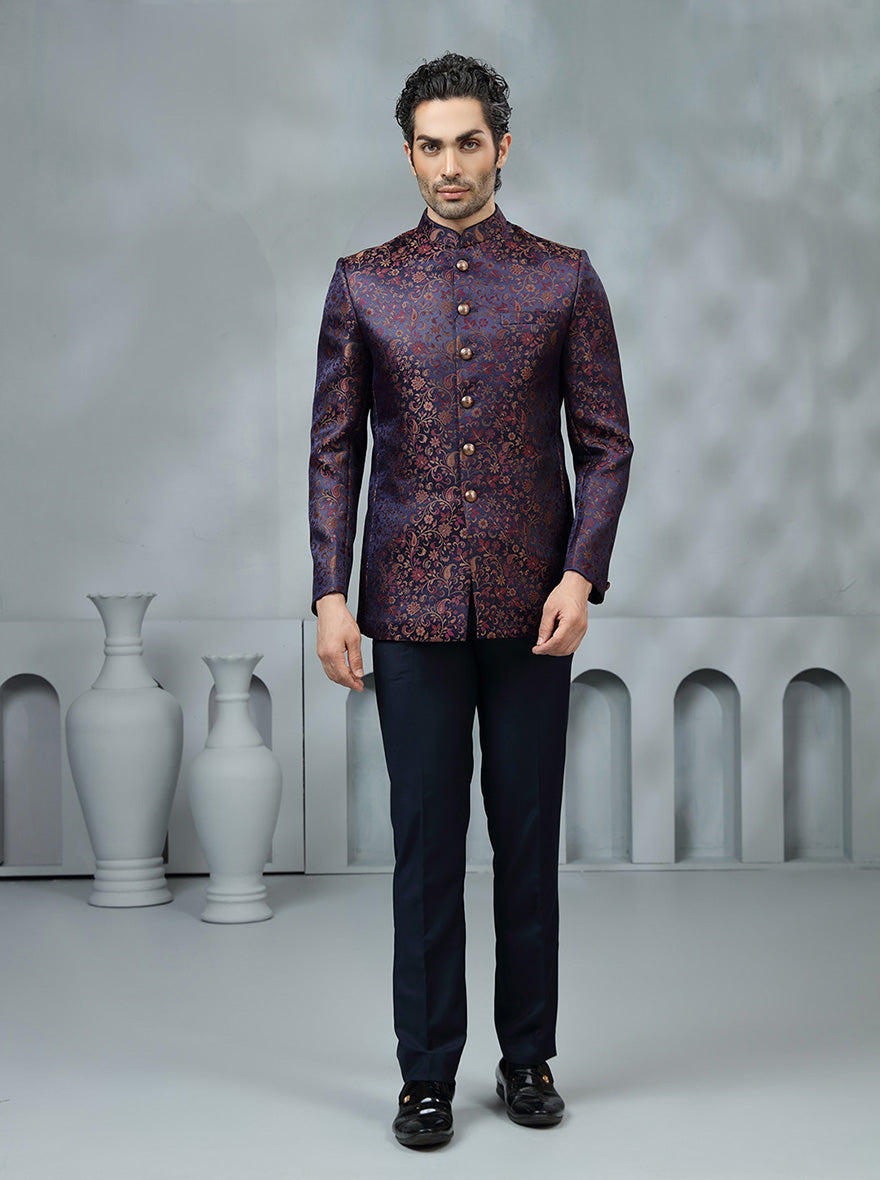 Purple Self Design Jodhpuri Suit | JadeBlue