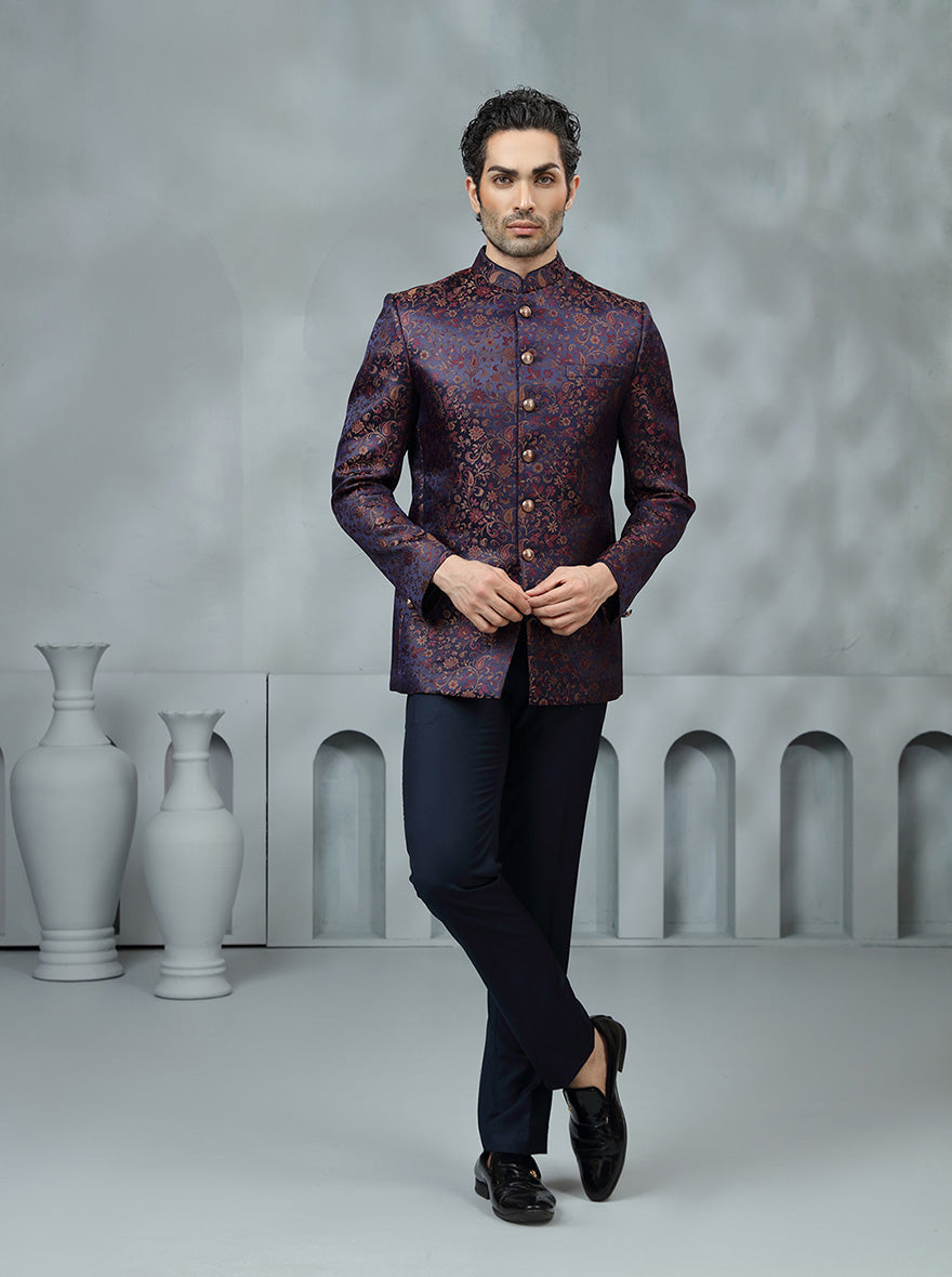 Purple Self Design Jodhpuri Suit | JadeBlue
