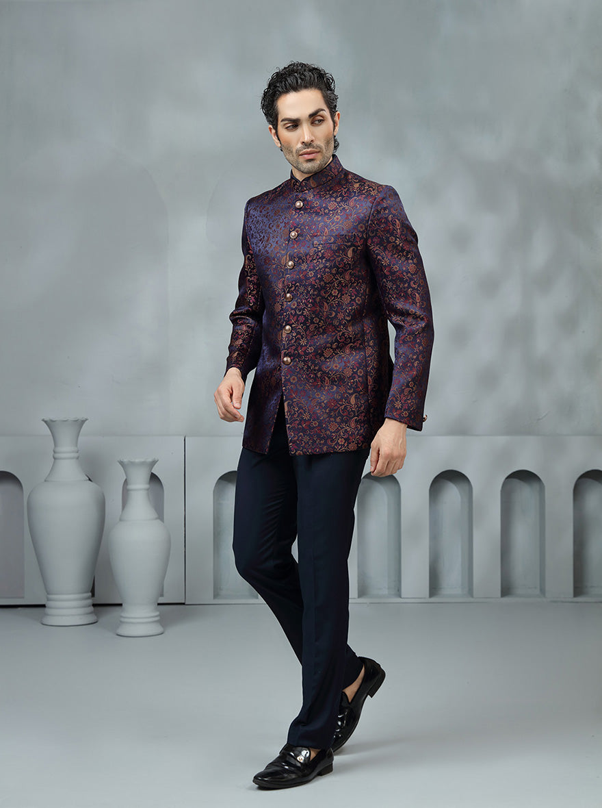 Purple Self Design Jodhpuri Suit | JadeBlue