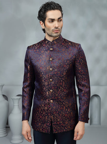 Purple Self Design Jodhpuri Suit | JadeBlue