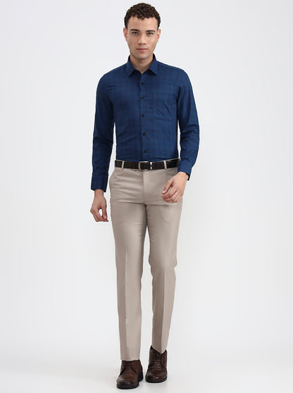 Navy Blue Checked Slim Fit Formal Shirt | JadeBlue Youth