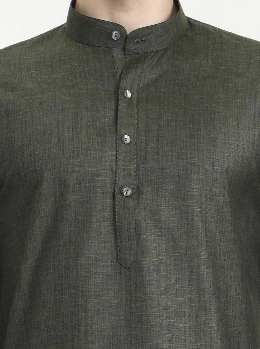 Olive Green Solid Modi Kurta | JadeBlue