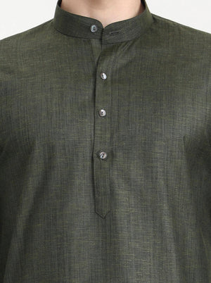 Olive Green Solid Modi Kurta | JadeBlue