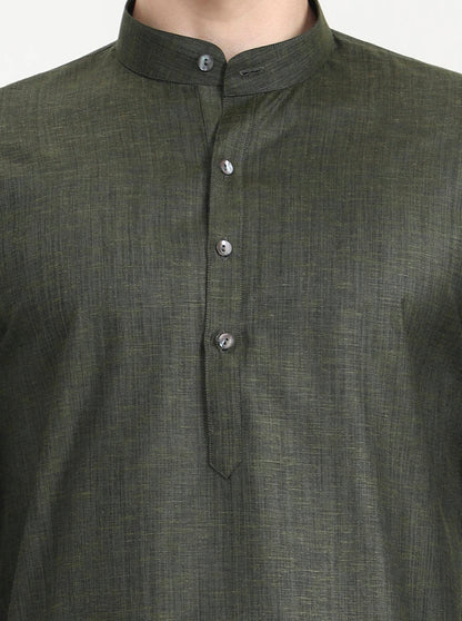 Olive Green Solid Modi Kurta | JadeBlue