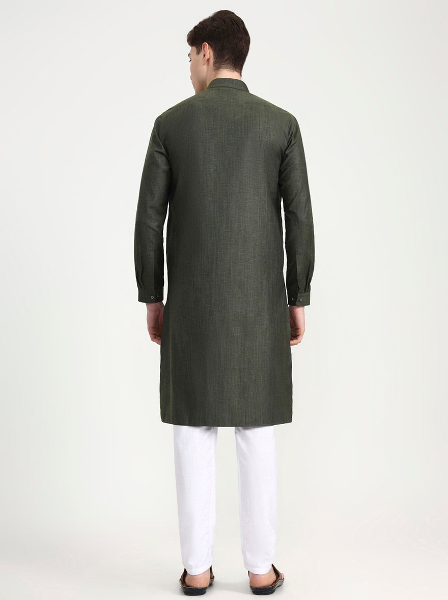 Olive Green Solid Modi Kurta | JadeBlue