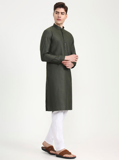 Olive Green Solid Modi Kurta | JadeBlue