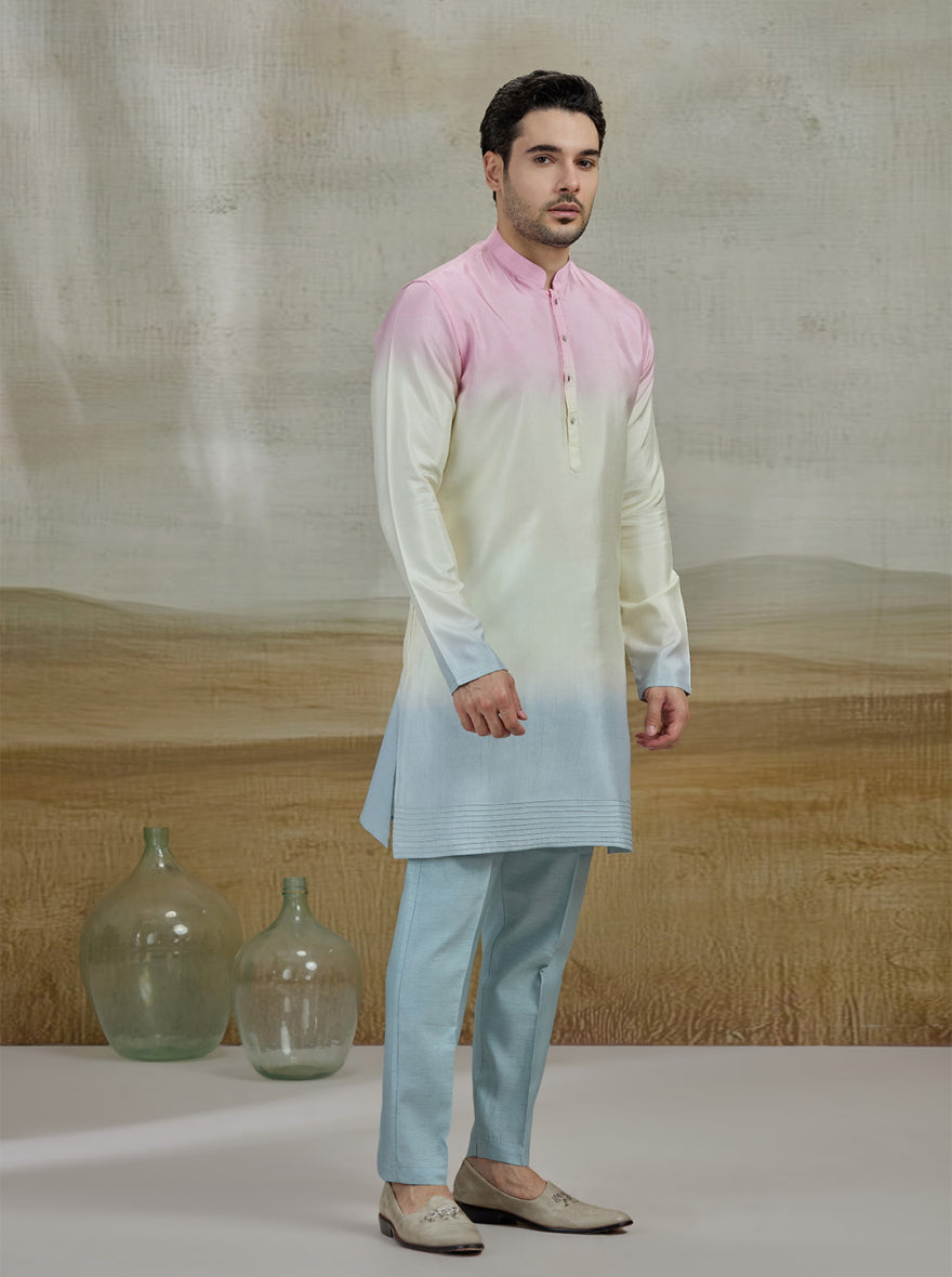 Sky Blue Embroidered Kurta Pajama with Koti | TULA