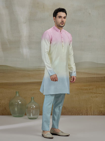 Sky Blue Embroidered Kurta Pajama with Koti | TULA
