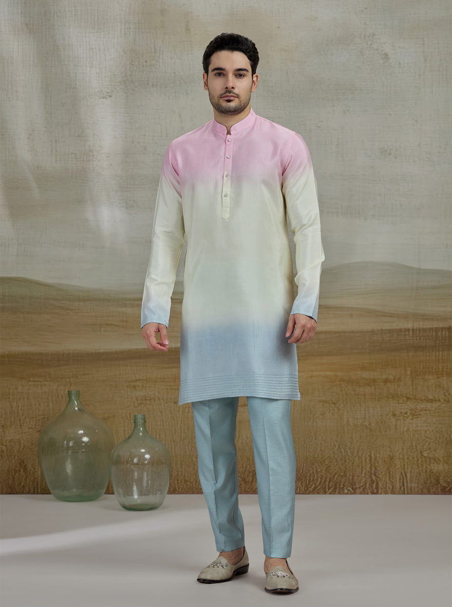 Sky Blue Embroidered Kurta Pajama with Koti | TULA