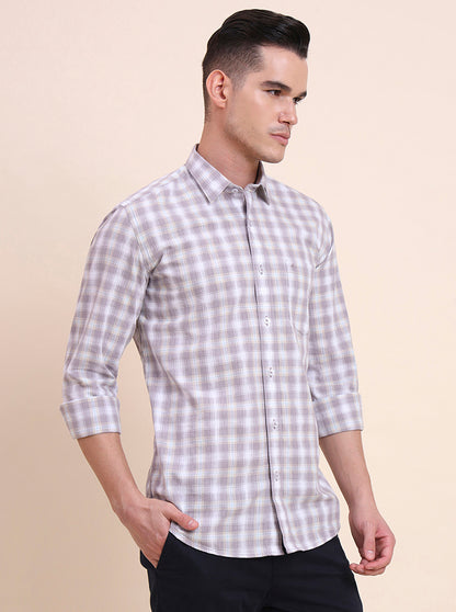 Purple Checked Smart Fit Semi Casual Shirt | Greenfibre