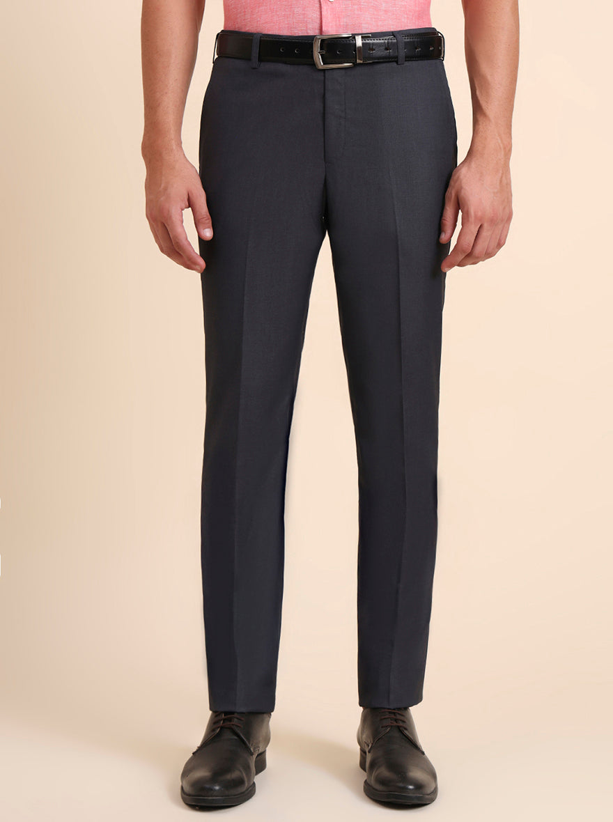 Grey Solid Slim Fit Formal Trouser | Metal