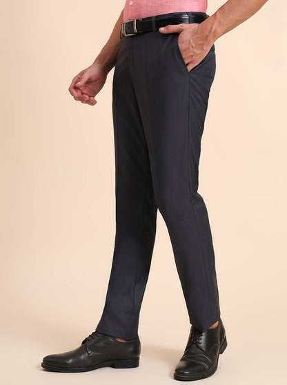 Grey Solid Slim Fit Formal Trouser | Metal