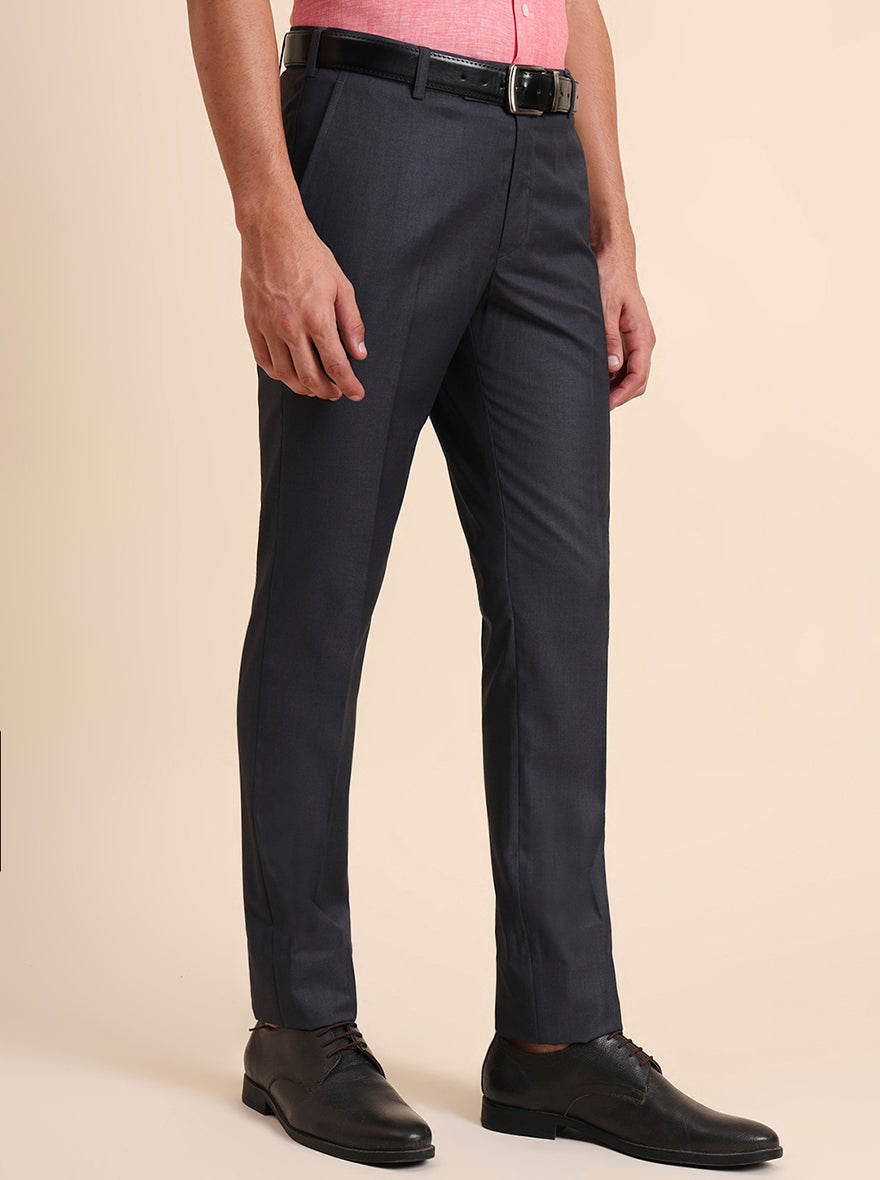 Grey Solid Slim Fit Formal Trouser | Metal