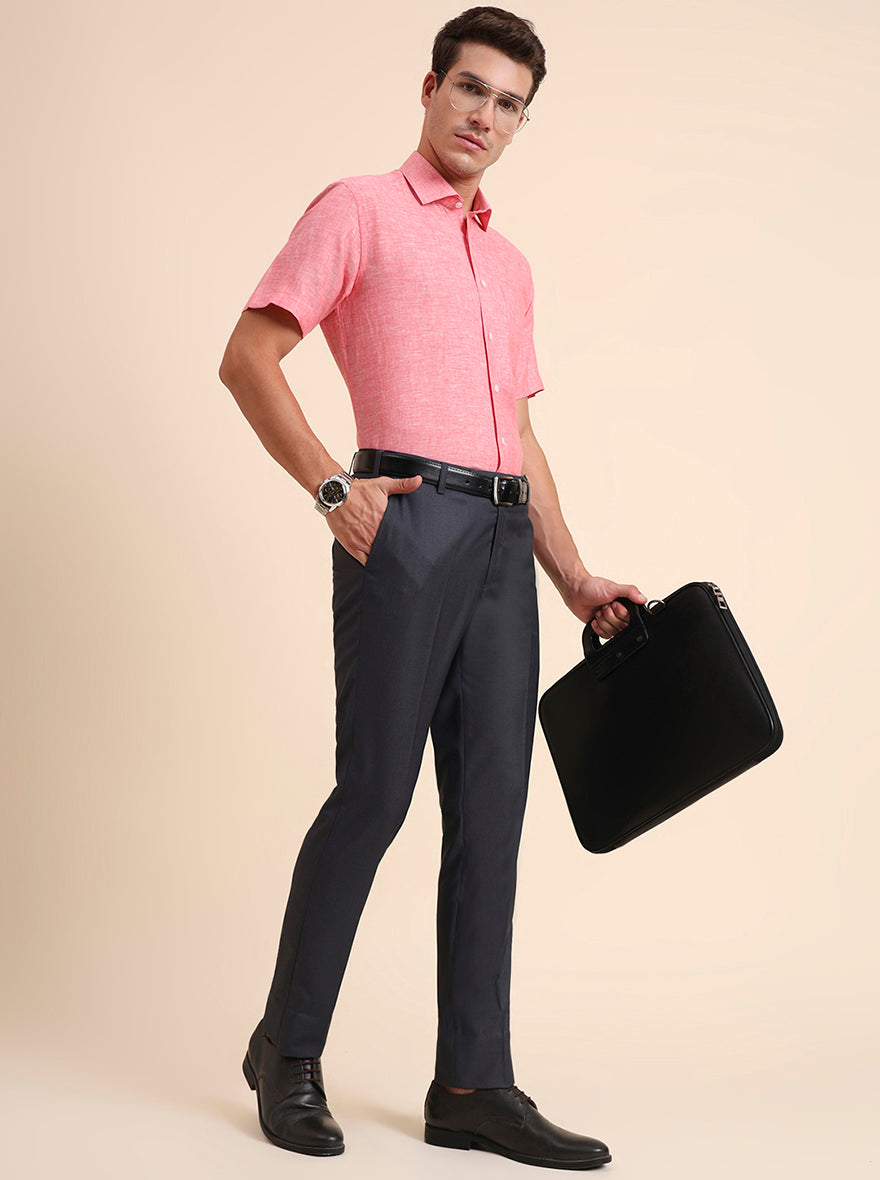 Grey Solid Slim Fit Formal Trouser | Metal