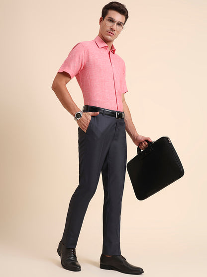 Grey Solid Slim Fit Formal Trouser | Metal