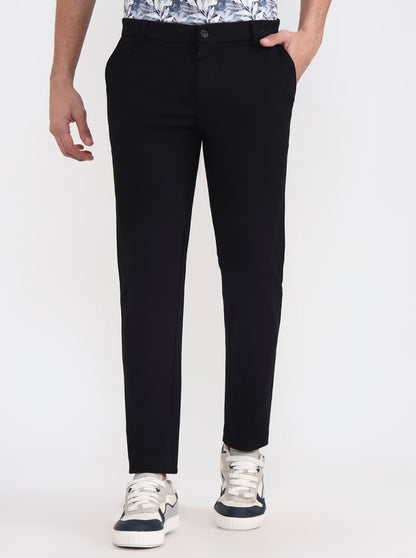 Black Solid Venice Fit Casual Trouser | JadeBlue
