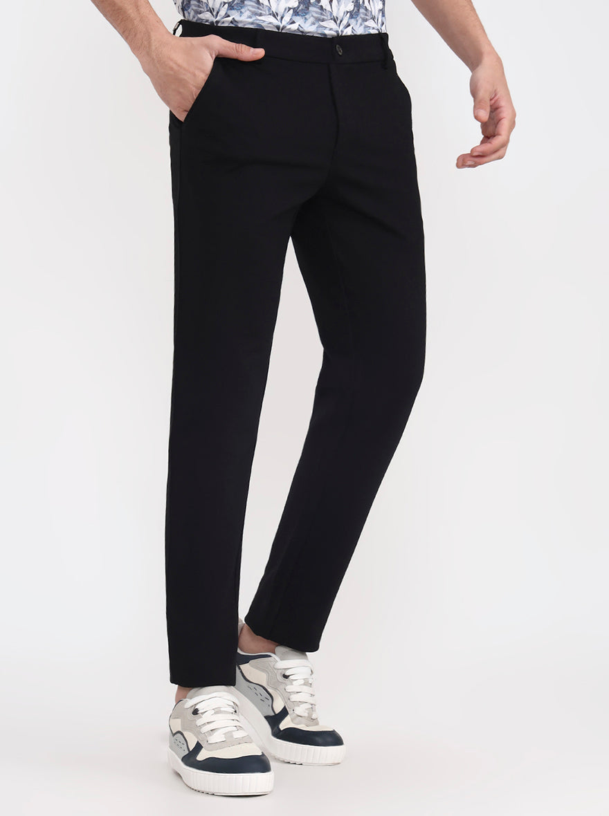 Black Solid Venice Fit Casual Trouser | JadeBlue