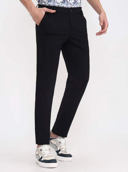 Black Solid Venice Fit Casual Trouser | JadeBlue