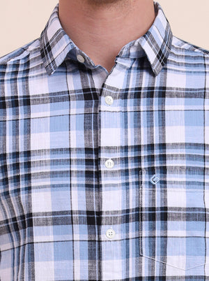 Blue Checked Slim Fit Casual Shirt | Greenfibre