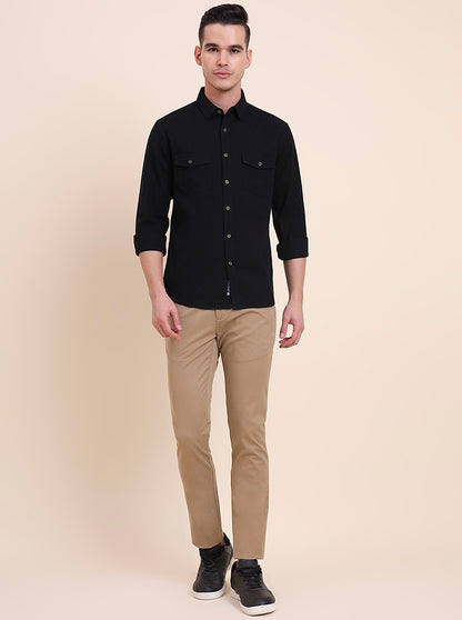 Khaki Printed Super Slim Fit Casual Trouser | Greenfibre