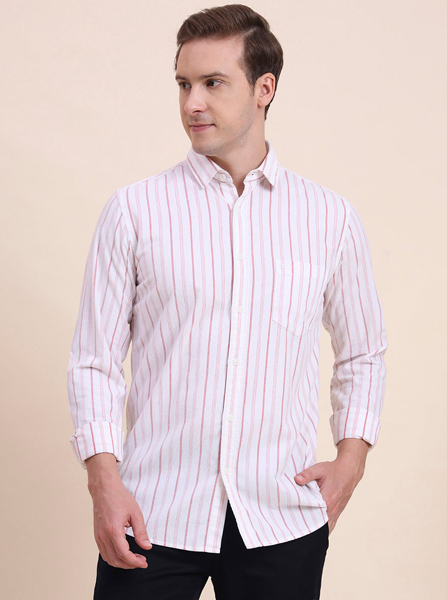 Pink Striped Slim Fit Casual Shirt | JadeBlue