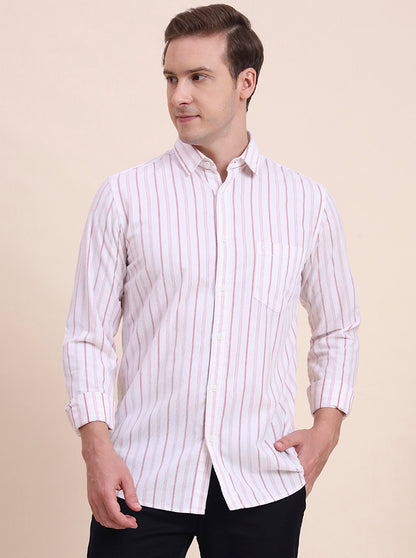 Pink Striped Slim Fit Casual Shirt | JadeBlue
