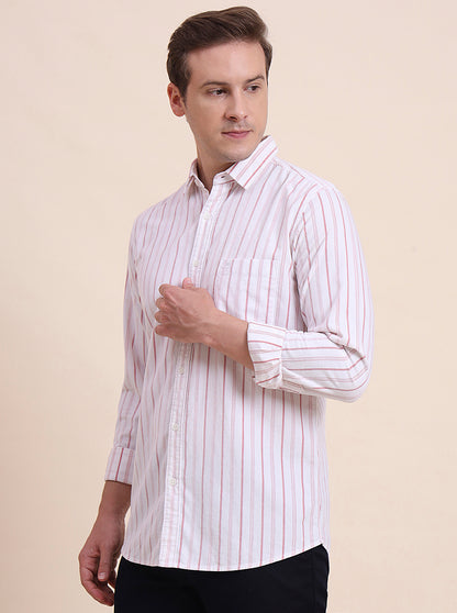 Pink Striped Slim Fit Casual Shirt | JadeBlue