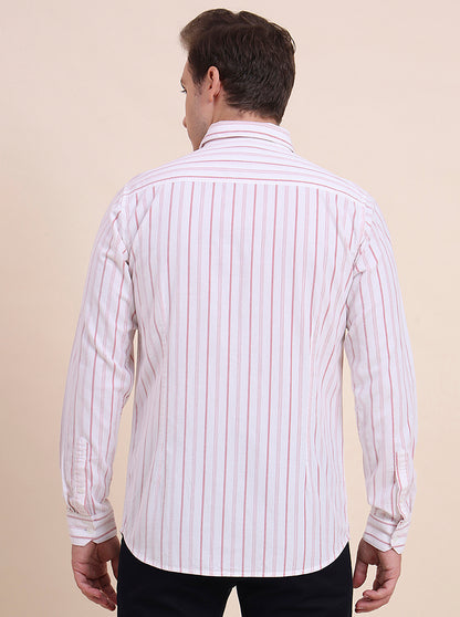 Pink Striped Slim Fit Casual Shirt | JadeBlue
