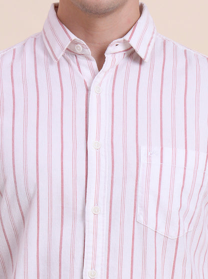 Pink Striped Slim Fit Casual Shirt | JadeBlue