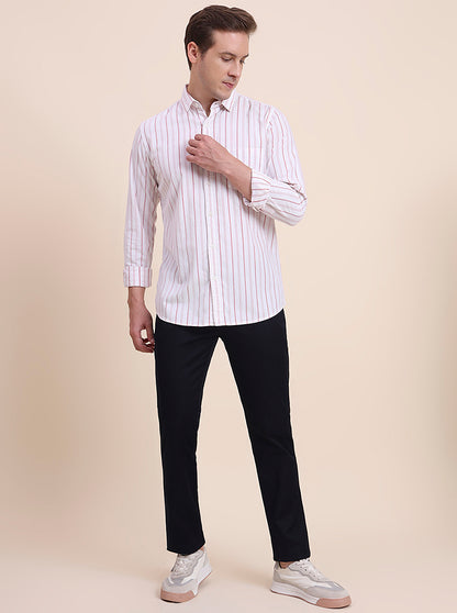 Pink Striped Slim Fit Casual Shirt | JadeBlue