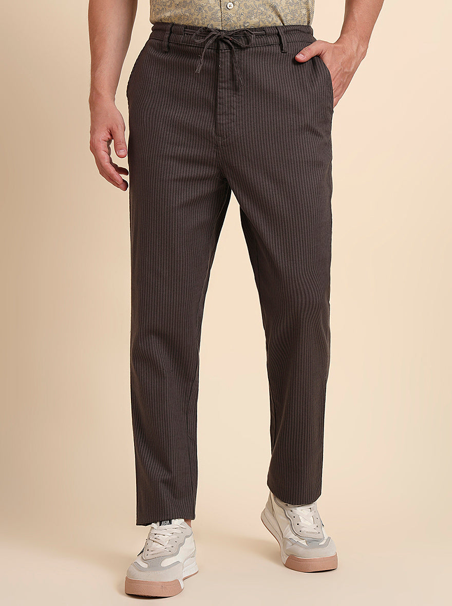 Dark Grey Striped Regular Fit Track Pant | JadeBlue