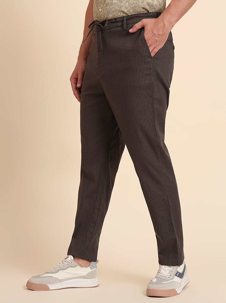Dark Grey Striped Regular Fit Track Pant | JadeBlue