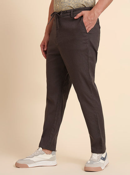 Dark Grey Striped Regular Fit Track Pant | JadeBlue