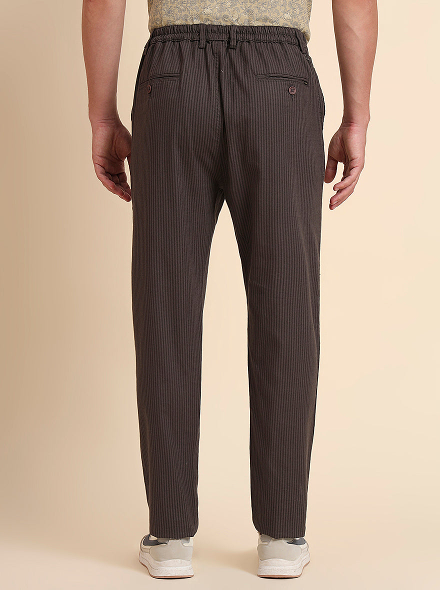 Dark Grey Striped Regular Fit Track Pant | JadeBlue