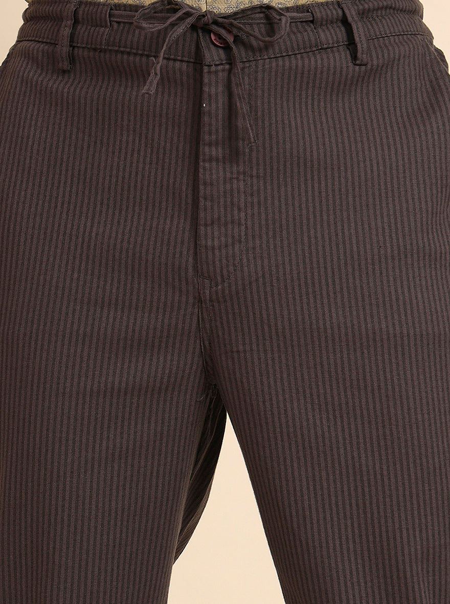 Dark Grey Striped Regular Fit Track Pant | JadeBlue
