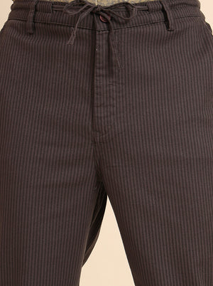 Dark Grey Striped Regular Fit Track Pant | JadeBlue