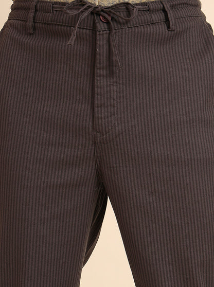 Dark Grey Striped Regular Fit Track Pant | JadeBlue