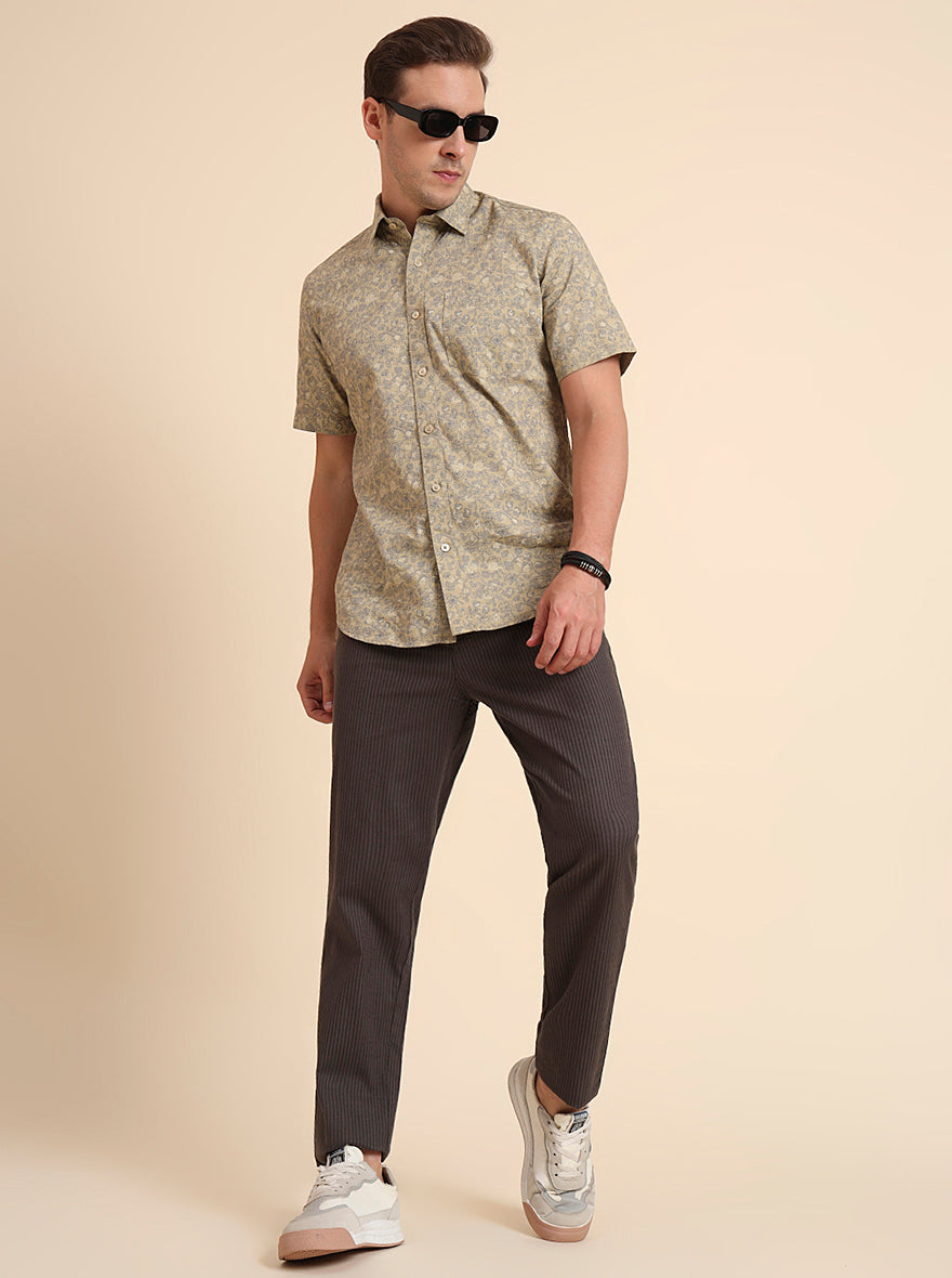 Dark Grey Striped Regular Fit Track Pant | JadeBlue