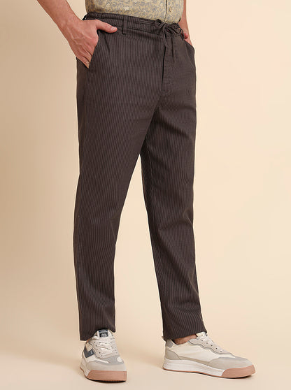 Dark Grey Striped Regular Fit Track Pant | JadeBlue