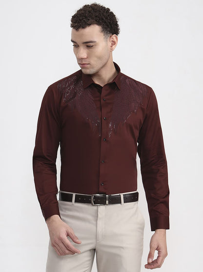 Brown Printed Slim Fit Party Wear Shirt | Wyre