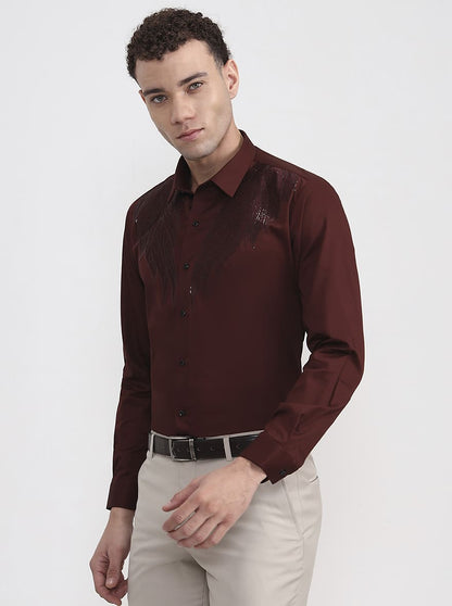 Brown Printed Slim Fit Party Wear Shirt | Wyre