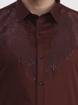 Brown Printed Slim Fit Party Wear Shirt | Wyre